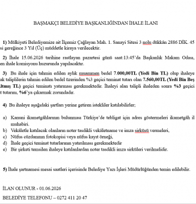 İHALE İLANI HK.