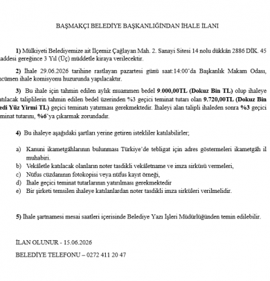 İHALE İLANI HK.
