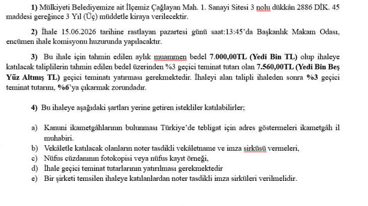İHALE İLANI HK.